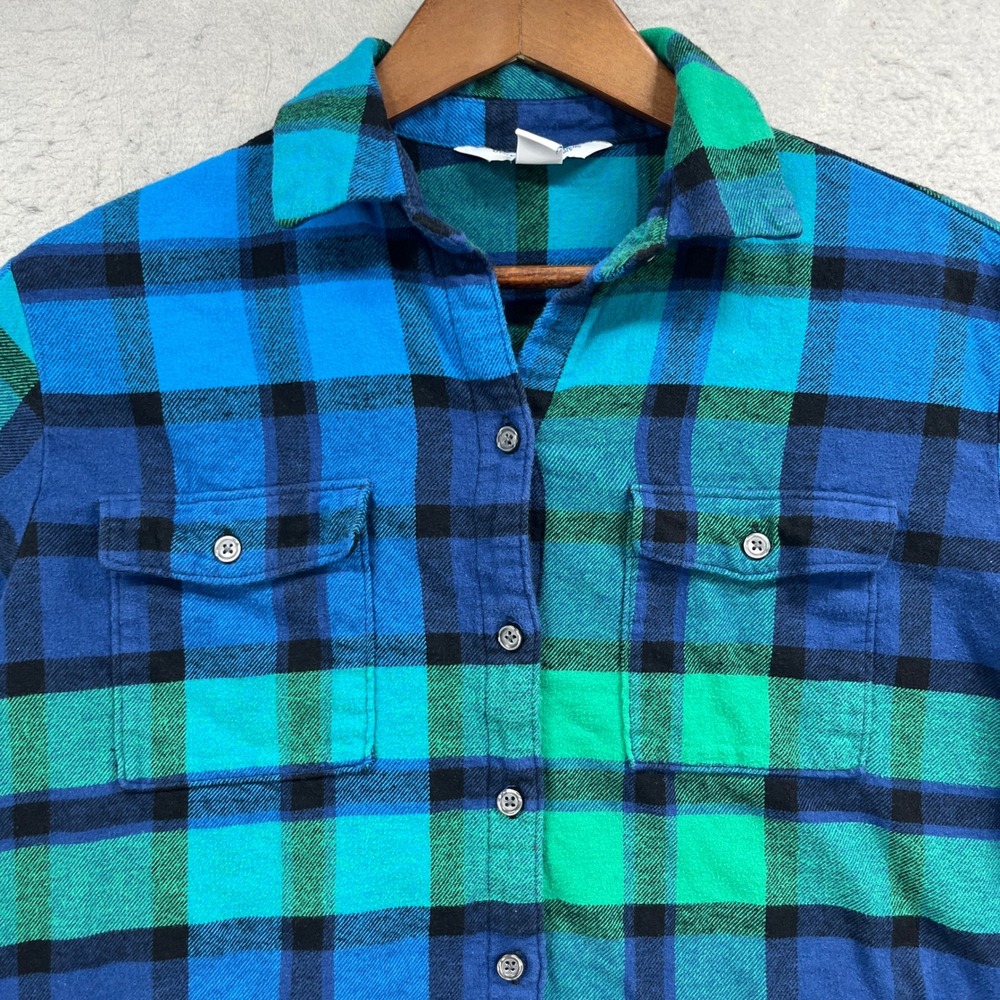 Old Navy Flannel Shirt Womens Small Blue The Boyfriend Shirt Plaid Cabincore - Picture 2 of 9